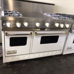 Viking 48” Wide Gas Range Stove In White Double Oven