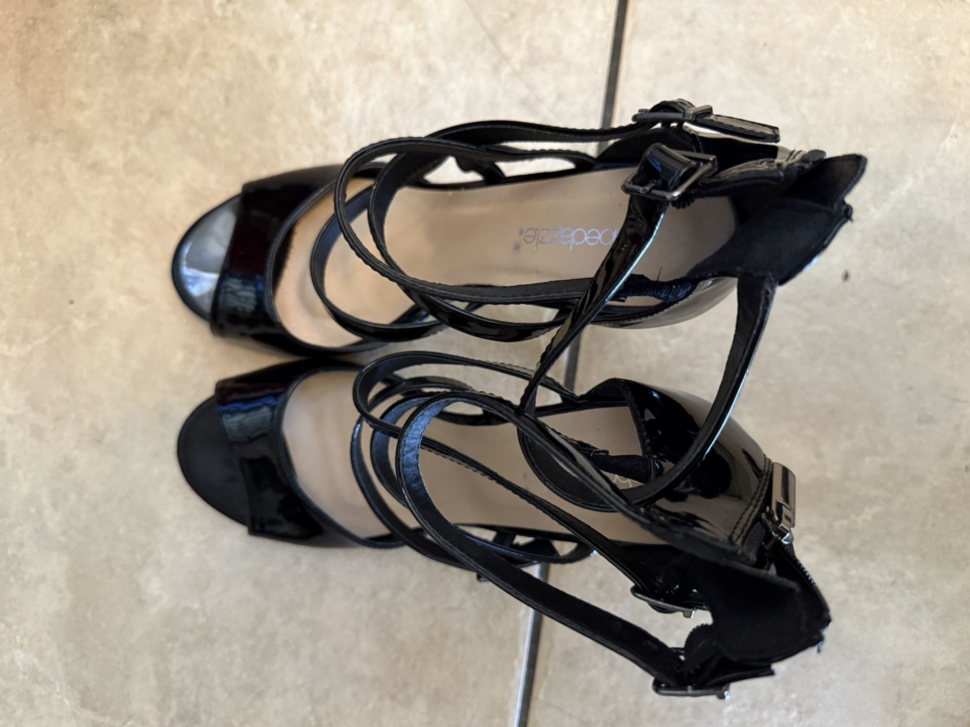 Black Patent Leather Strappy High Heels