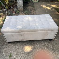 Beige Fabric Upholstered Grid-Tufting Storage Ottoman Bench | Entryway | Shoe Bench