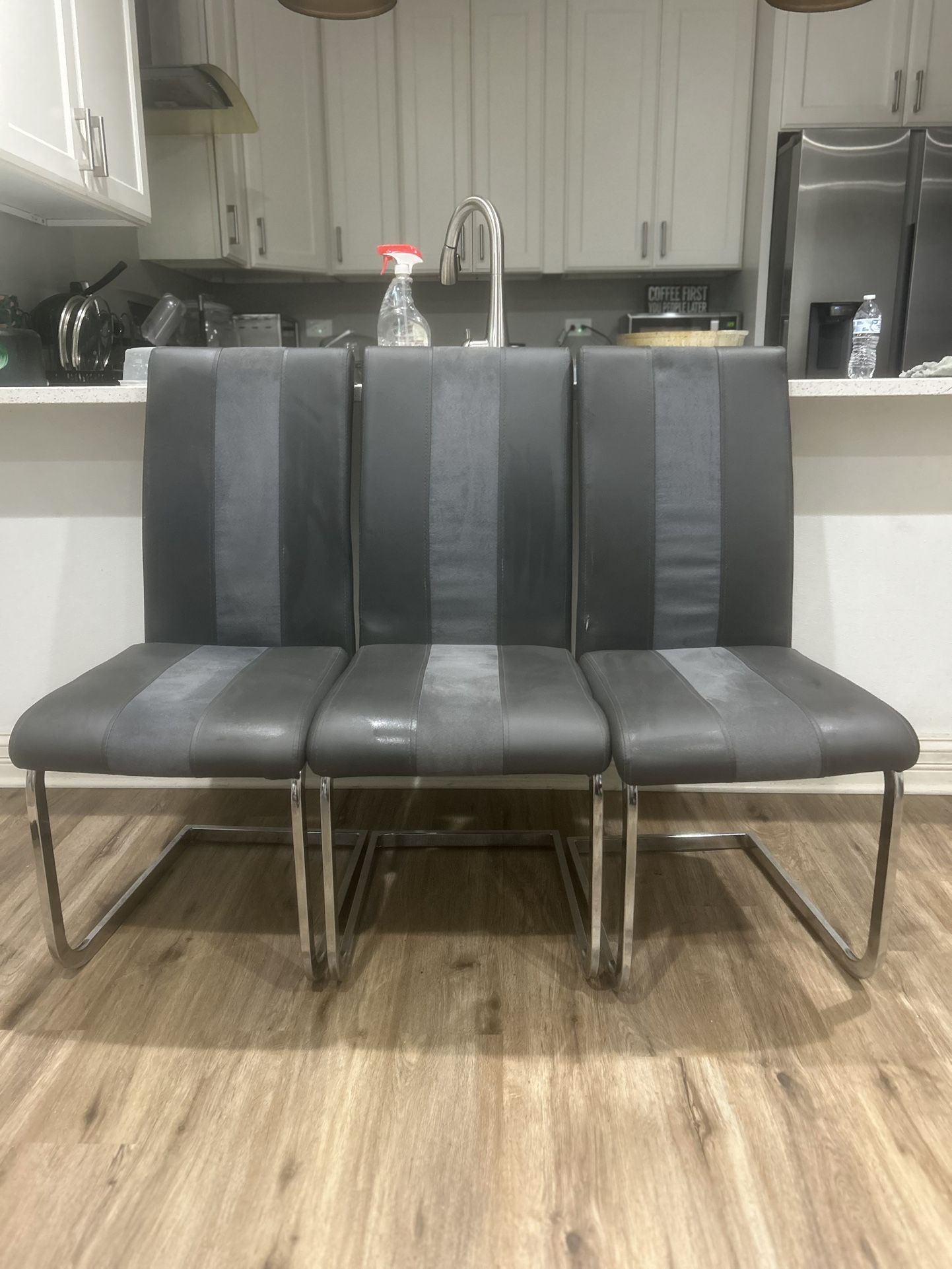 Modern Grey Faux Leather Dining Chairs(4)