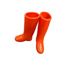 Vtg 1970 Barbie Doll Size Squishy Fiery Felt BOOTS - Orange