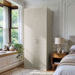 Famapy Earthy Wardrobe Hutch Combo Freestanding Bedroom Closet Storage Minimalist Home Armoire Aluminum Alloy Door Frame
