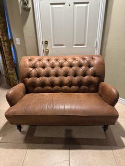 Leather Tufted Settee Bench - Cognac - AS-IS Priced to Sell - Entry / Bedroom
