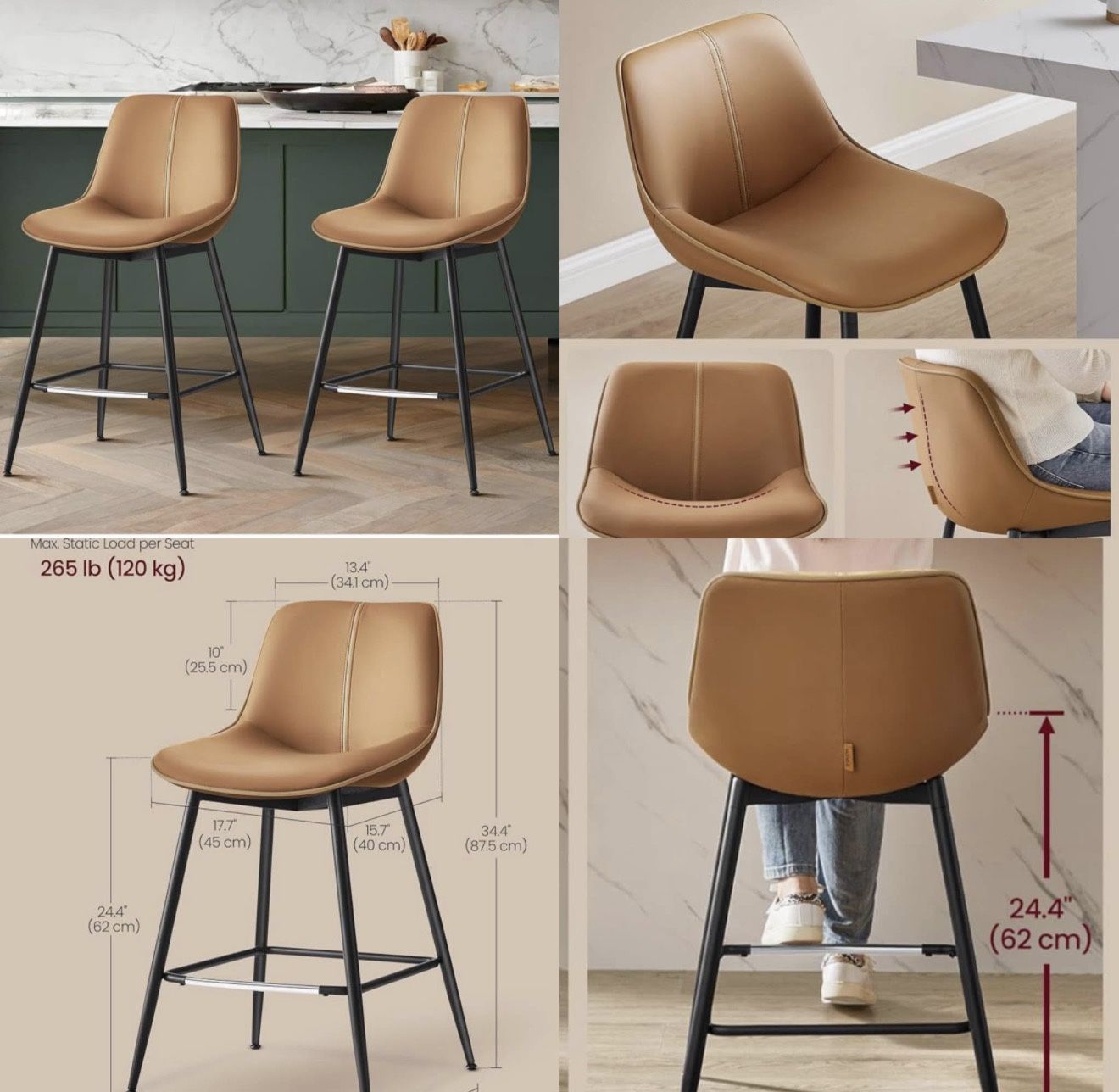 Bar Stools Set of 4.. Counter Height Bar Stools (3 Colors)