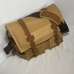 Vintage SECHUNK Military Leather Canvas Laptop/Messenger Bag - Medium 15" Khaki