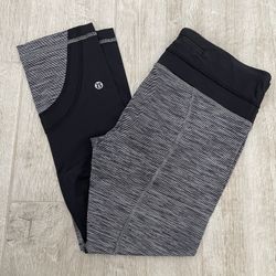 Lululemon Athletica Inspire Crop II Legging, Black & Gray Stripe Pattern, Size 6