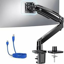 New HUANUO Single Monitor Arm for 13-49 inch Screens, Ultrawide Computer Monitor Mount Holds 26.48 lbs, Upgraded Adjustable Stand W/ USB, C-Clamp & Gr