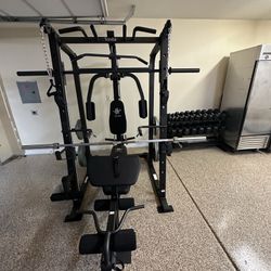 Vesta Fitness Smith Machine 1001 w/Bench Attachment | 230lb Bumpers Olympic Weights | 7ft Olympic Bar | Gym Equipment | FREE DELIVERY🚚 