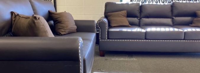 New Dark Brown  Sofa Set with Nailhead Trim