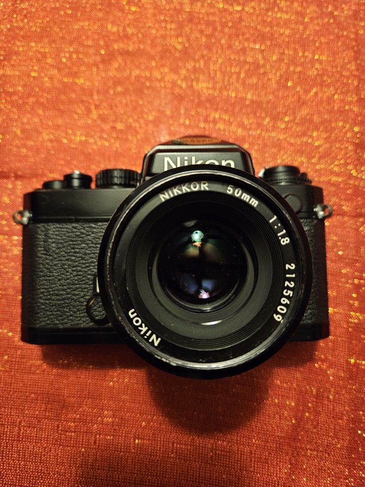 Black Nikon FE With 50mm 1.8 35mm Film Camera