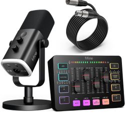 FIFINE Gaming Equipment Bundle, Dynamic XLR/USB Gaming Microphone Set with Streaming Audio Mixer for Podcast Recording Video Vocal, RGB Gamer Set with