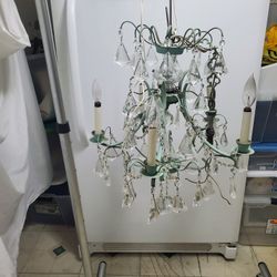 Vintage 5 Light Crystal And Metal Chandelier 