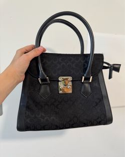Black Signature Satchel Handbag with Lock Accent