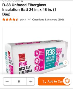 New R 38 insulation for walls eight packs available $60 each