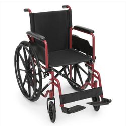 Manual Wheelchair - Red, FDA Approved - 18"x16" Seat