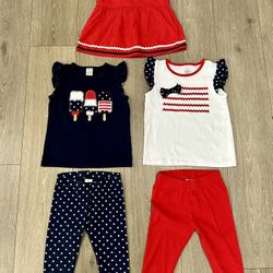 Gymboree 5 Piece Toddler Girls Capri Leggings and Tops Size 5T Red, White, and Blue