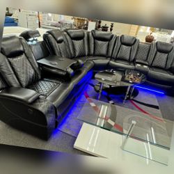 modern black reclining sectional sofa with led light 