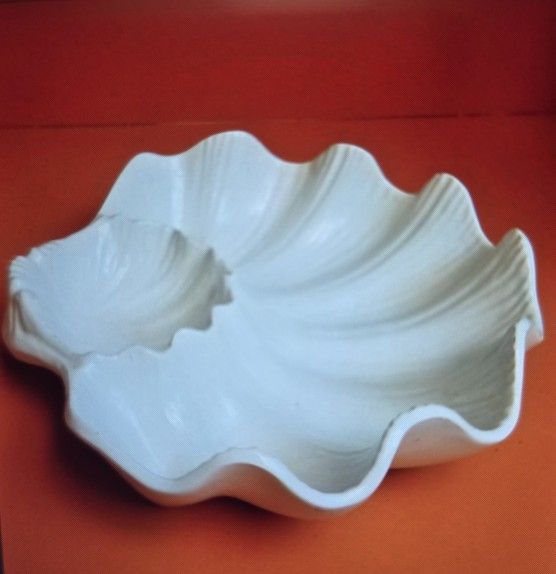VINTAGE Japan White China Scalloped Clam Shell Chip & Dip Tray