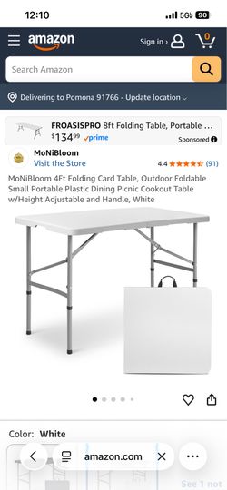 4Ft Folding Card Table, Outdoor Foldable Small Portable Plastic Dining Picnic Cookout Table w/Height Adjustable