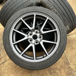 4x 18” OEM 2022 Tesla Model 3 Aero rims with 5x4.5 Used Michelin Tires 235/45R18 GOOD TREAD 