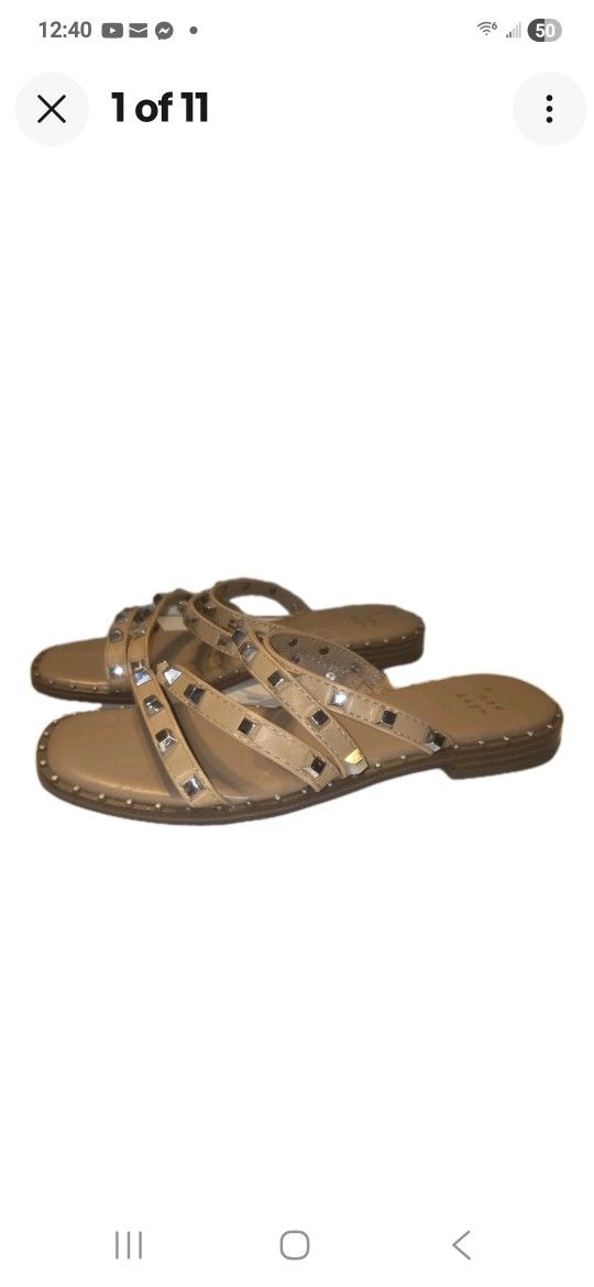 Sandals A New Day HOLLIS Tan Slide Embellished Studs Womens Size 5 W