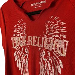 True Religion red and white rhinestone crop top