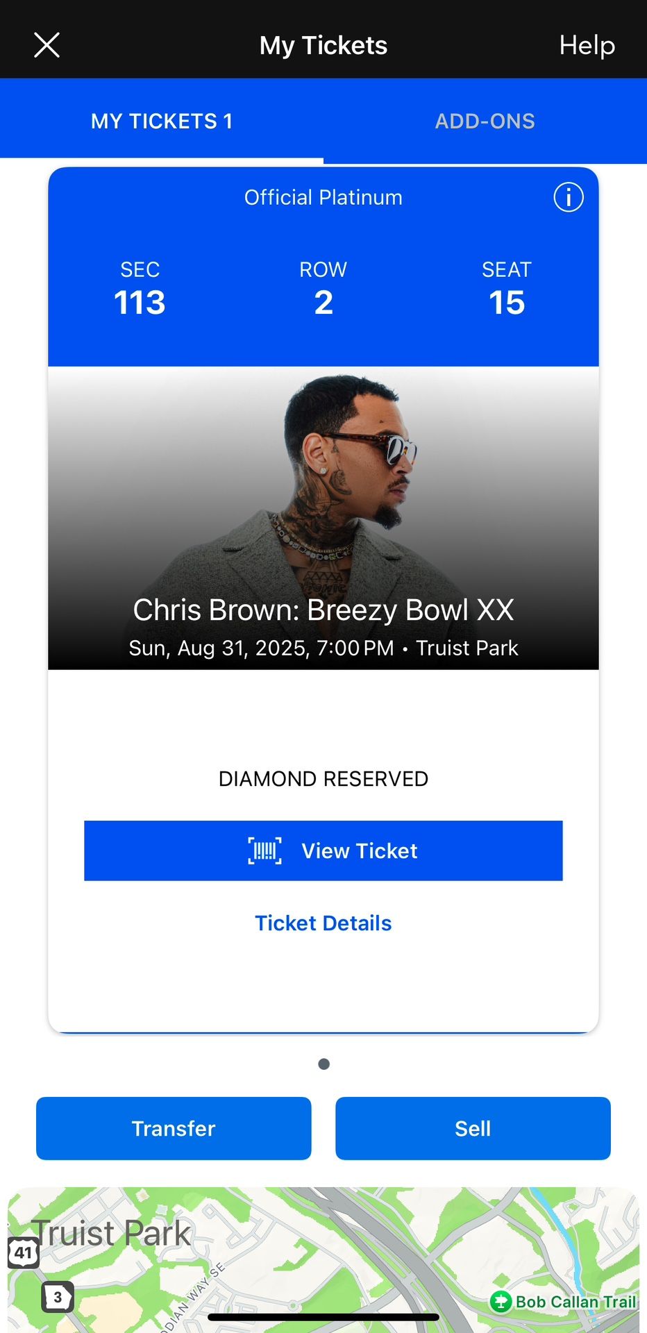 Chris Brown Ticket Section 100