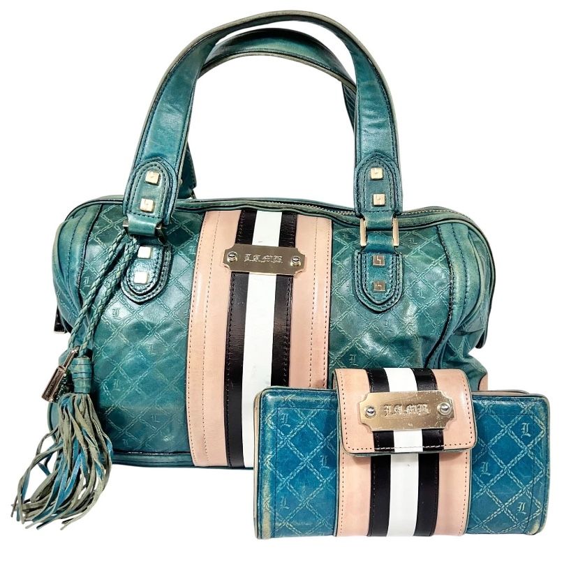 Vintage L.A.M.B. Gwen Stefani Green Leather Satchel Bag Wallet Y2K Green Rare