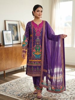 Purple Embroidered Salwar Kameez 3-Piece Set