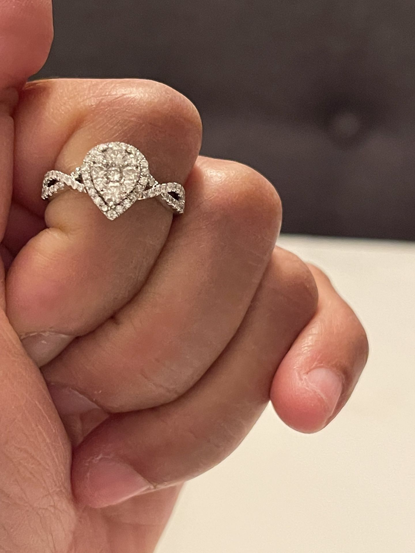 14K White Gold .85 TCW Cluster Teardrop Woven Engagement Ring