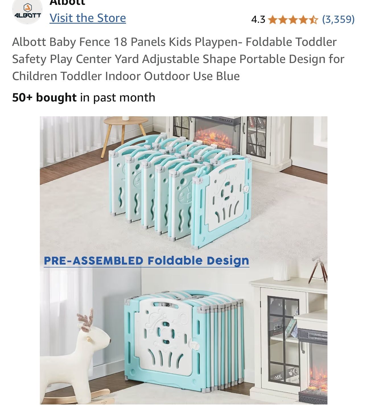 Albott Baby Fence 18 Panels Kids Playpen- Foldable Toddler Safety Play Center Yard Adjustable Shape