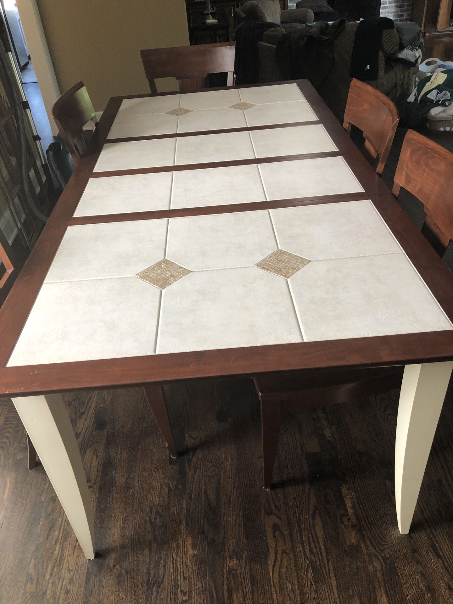 Nichols & Stone Solid Wood and Tile Dining Table with Buffet Hutch and 6 chairs