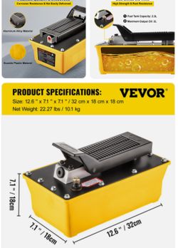 Air Hydraulic Foot Pump 10,000 PSI Hands-Free for Auto Body Frame Straightening