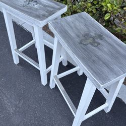 Two Solid Wood Hand Painted Counter Barstools