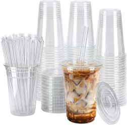 16 oz plastic cups with lids and straws 150 sets