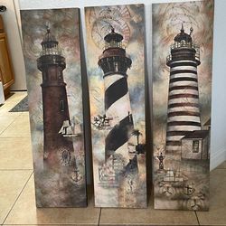 Set of (3) Nautical Lighthouse Pictures