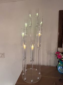 Tall Acrylic Multi-Arm Candelabra with Candles