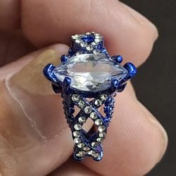 Solitaire With Accents Blue Ring Stainless Steel Fashion Promise Ring With Cubic Zirconia- Size 7-7.5