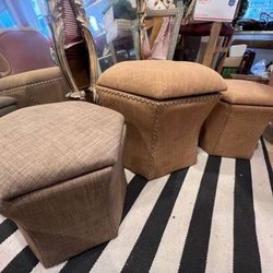 Ottomans Matching Storage Trio French Linen Look Quadrefoil 