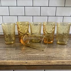 MCM Juice Glasses Amber Honey Yellow Assorted Vintage Small Cups Boho