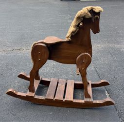 Vintage Large Wooden Rocking Horse 41” Handmade Folk Art Child Nursery Decor