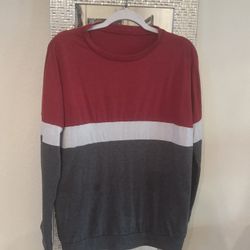 L Red/Gray & White Stripe Sweater Shirt With Pockets