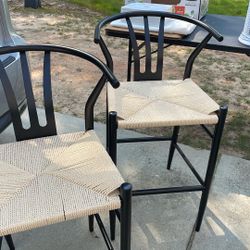 Metal Bar Stools W/ Roped Weave Seats