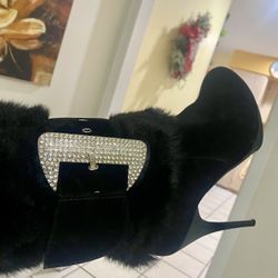 Mid Calf Rhinestone Buckle Boots