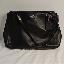 Coach Black Cross Grain Leather Carry All Crossbody Satchel/ Tote Bag