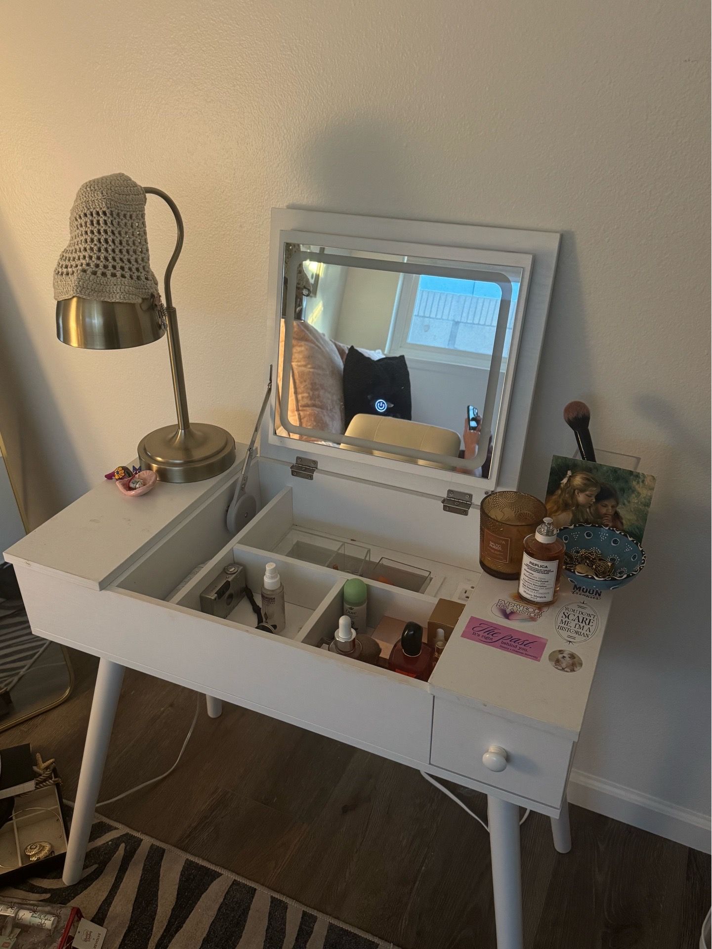white foldable vanity desk