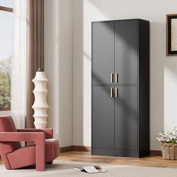 Kitchen Pantry Cabinet, 71" Tall Wood Storage Cabinet with Doors and Shelves 4 Doors Freestanding Cupboard Utility Hutch for Dining Room Living Room B