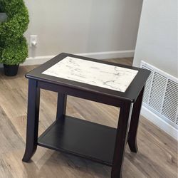New Dark Wood End Table with Marble Top