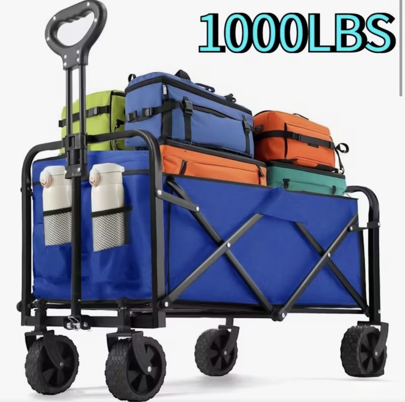 1000LBS Wagons Carts Foldable, Collapsible Wagon with All-Terrain Wheels Weight Capacity Heavy Duty
