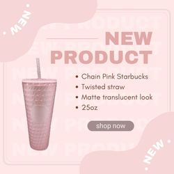 Starbucks Pink chain soft touch Cold Cup 24oz
